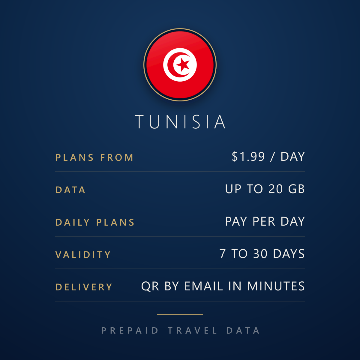 Tunisia eSIM, prepaid travel data plan, plan facts info card